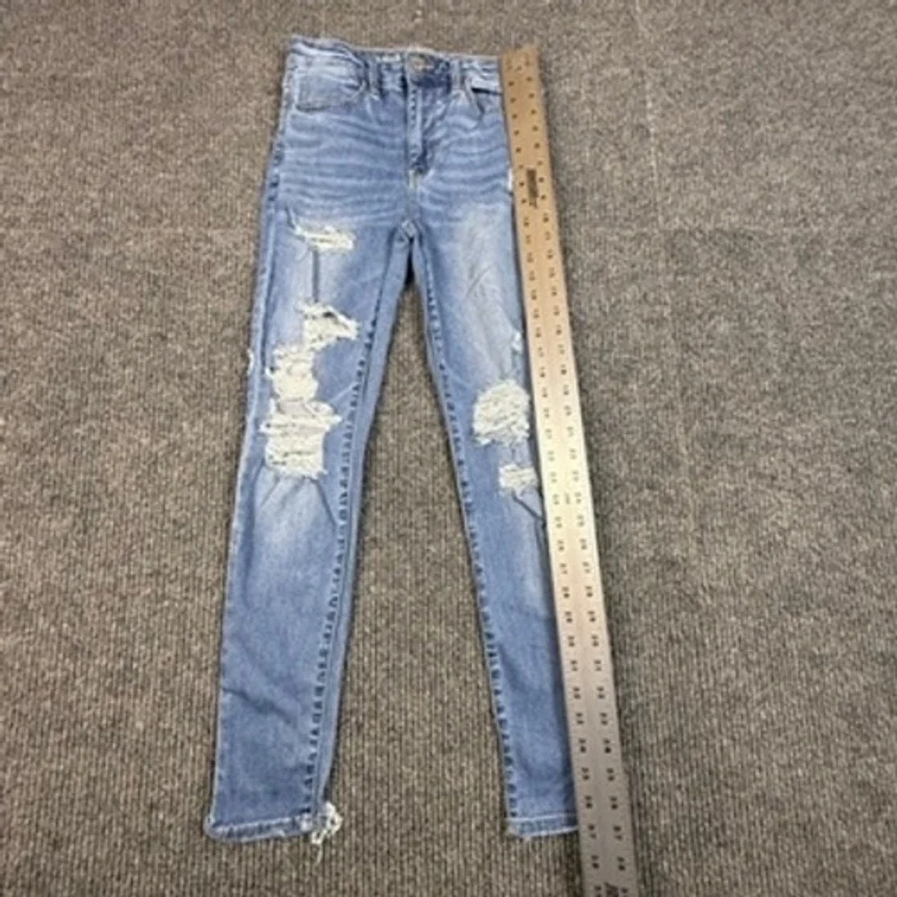 American Eagle Super Hi-Rise Jegging Womens 4 Blue Distressed Next Level Stretch